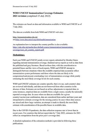 WHO/UNICEF Immunization Coverage Estimates - 2025 revision